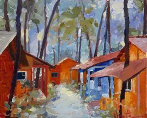 The Cottage Lane Painting For Home Wall Art Decor
