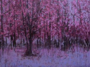 Abstract original Joy forest painting by Contemporary artist Vinita Sadarangani