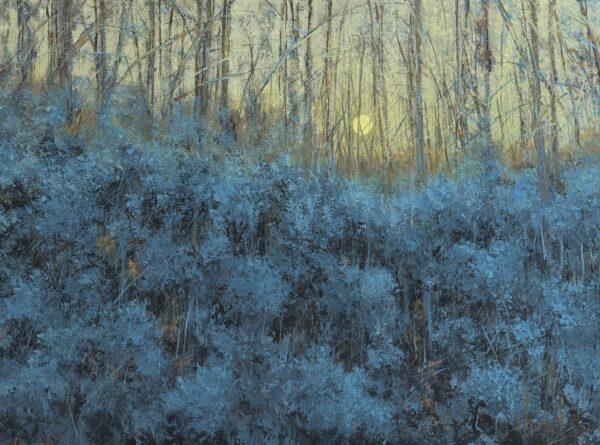 Abstract forest-inspired painting Neel by contemporary Indian Artist Vinita Sadarangani